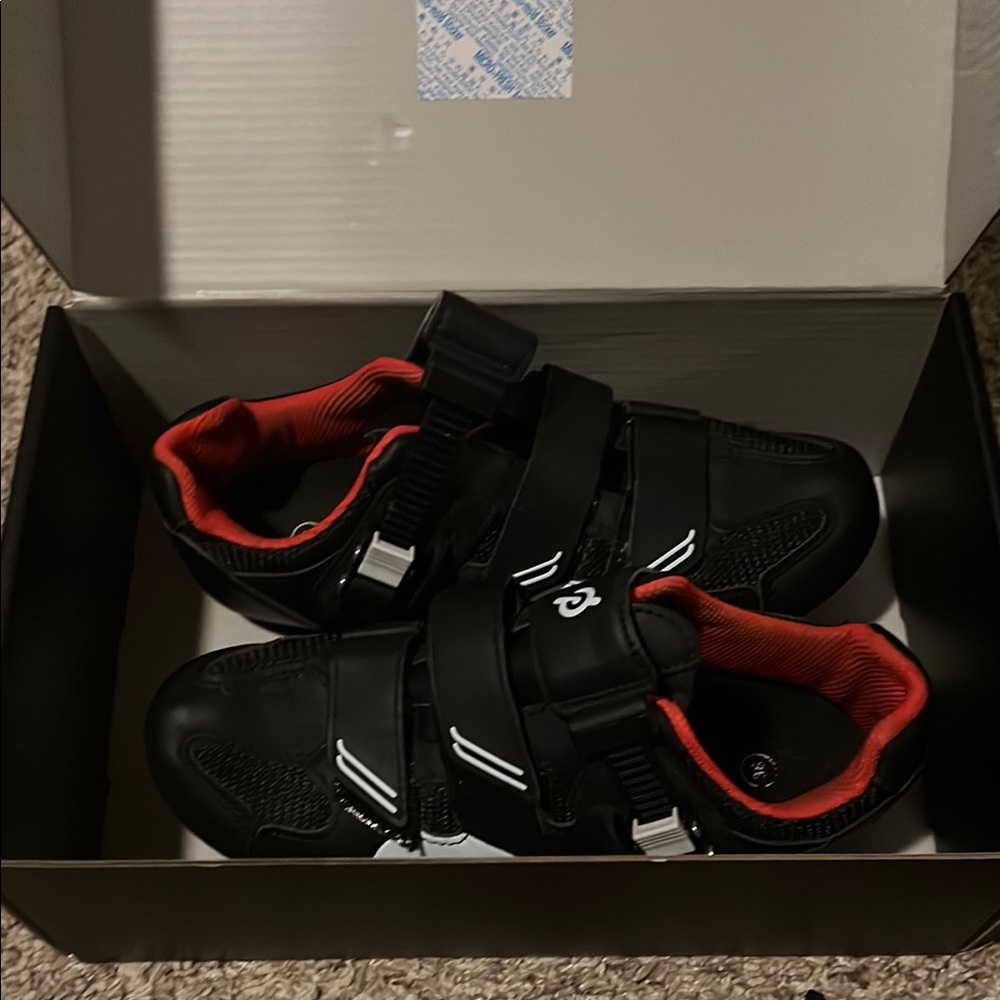 Black Cycling Shoes with Red Interior
